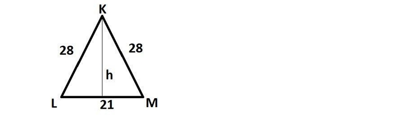 Triangle KLM has KL = 28, KM = 28, and LM = 21. What is the area of the triangle?The-example-1