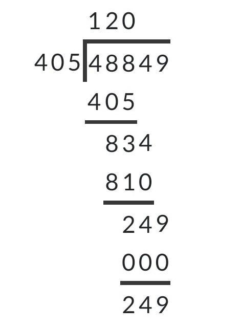 Divide the following and then check by multiplying. 48,845 405-example-1