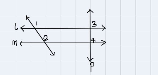 Given A22 in the diagram below.Р P.If line p is perpendicular to line m, what is the-example-1