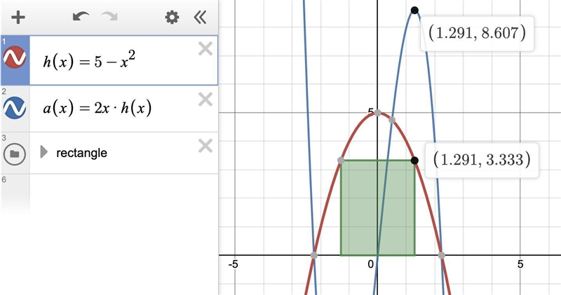 Find the dimensions of the rectangle with the largest area; it has two vertices on-example-1