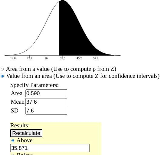 Scores on an English test are normally distributed with a mean of 37.6 and a standard-example-1