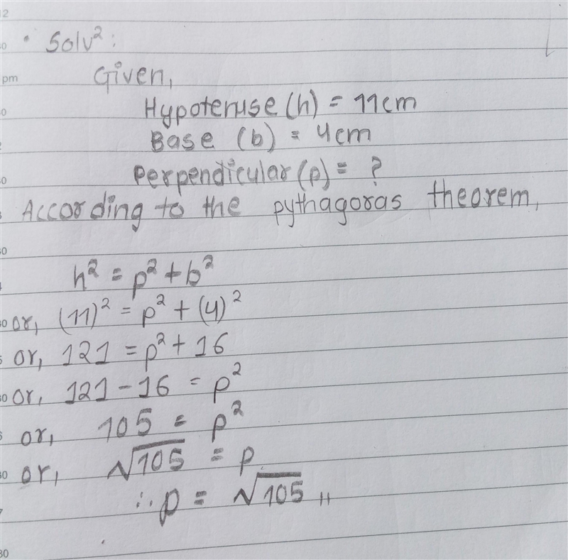 6. Find the height of a triangle with a base of 4 cm and a hypotenuse of 11 cm. Round-example-1