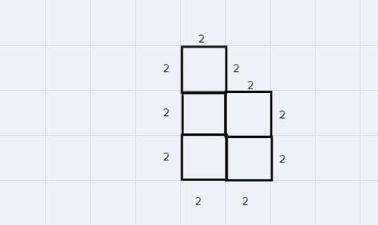 Use 5 squares each with a side of 2 cm to make a shape that has a perimeter of 20 cm-example-1