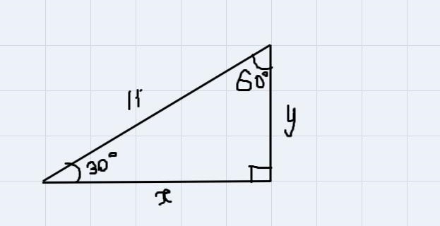 the length of the hypotenuse of 30 degrees 60 degrees 90 degrees triangle is 11. what-example-1