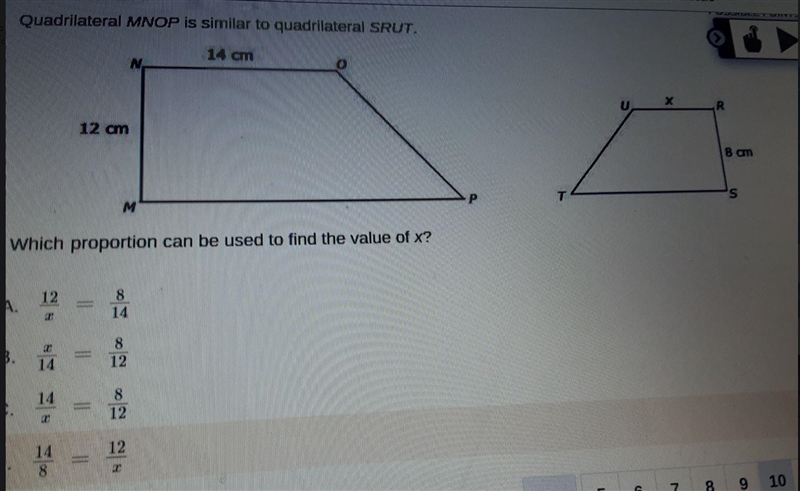 quadrilateral mnop is similar to quadrilateral s r u t which proportion can be used-example-1