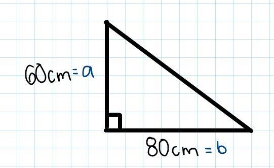 A right triangle has the lengths of the legs are 60 centimeters and 80 centimeters-example-2