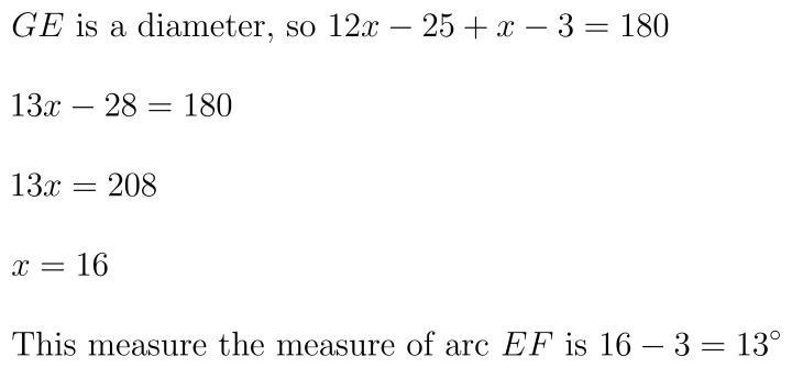 Find x and the measure of arc EF.​-example-1