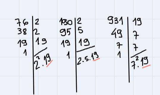 UsetheprimefactorsmethodtofindtheGCFof76,190,and931.-example-1