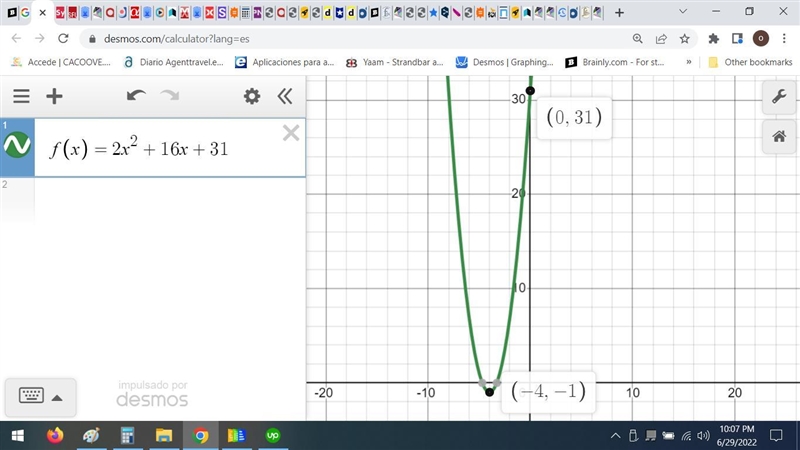 Use the parabola to graph the quadratic function: f(x) = 2x^2+16x+31 Graph the parabola-example-1