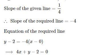 Find the equation of the straight line passing through the point (0, 2) which is perpendicular-example-1