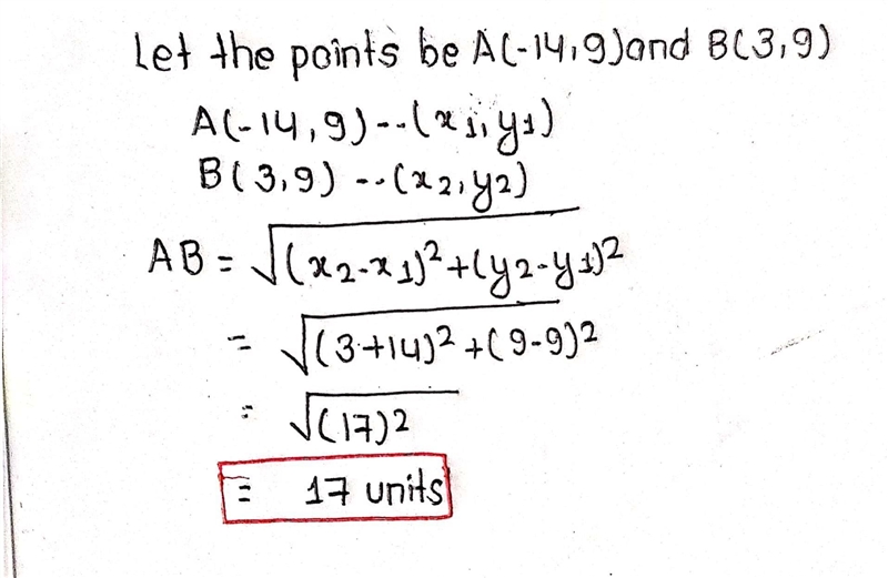 Find the distance between the pair of points: (-14, 9) and (3, 9)-example-1