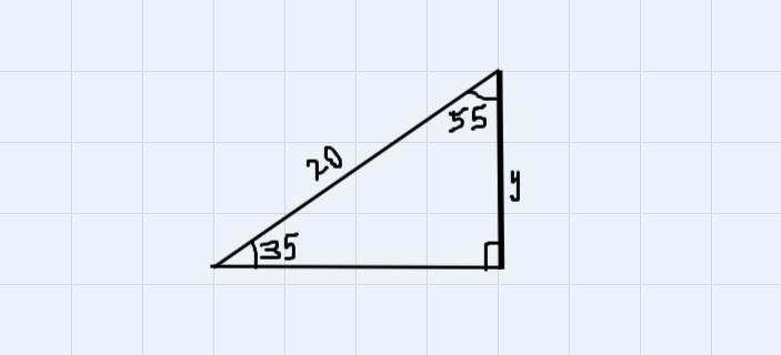 Which is a true statement about this triangle?20y35°cos(55)=у20sin(55)y20tan(55) ==y-example-1