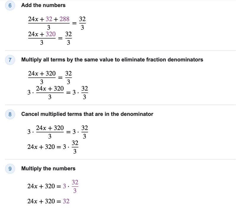 Solve the equation 8/3(3x+4)+96=32/3-example-2