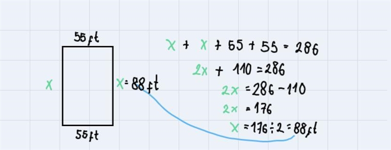 The perimeter of a rectangular garden is 286 feet. If the width of the garden is 55 feet-example-1