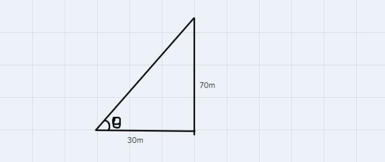 A 70-meter vertical tower is braced with a cable secured at the top of the tower and-example-1