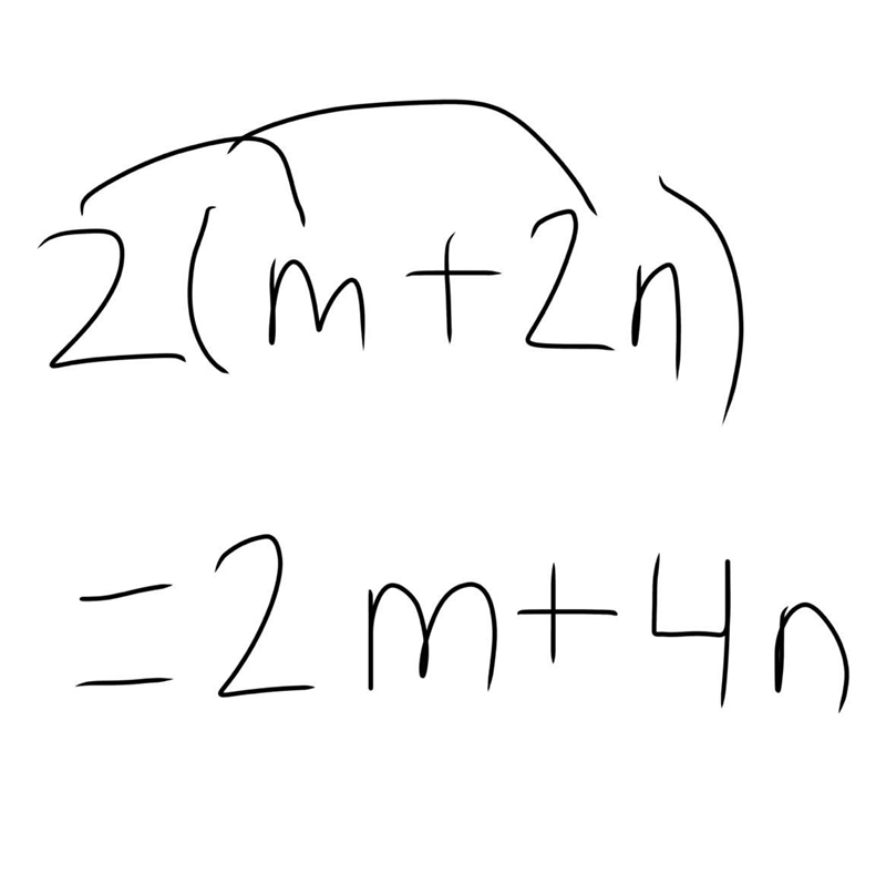 Use the distributive property to write an equivalent expression. 2(m + 2n)-example-1