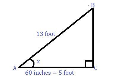 The bottom of a 13-foot straight ladder is set into the ground 60 inches away from-example-1