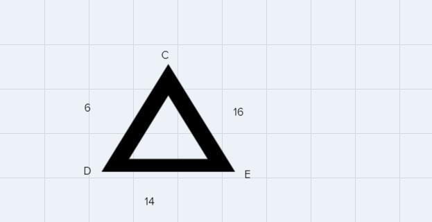 In ACDE, DE = 14, EC = 16, and CD = 6. Which statement about the angles of ACDE must-example-1