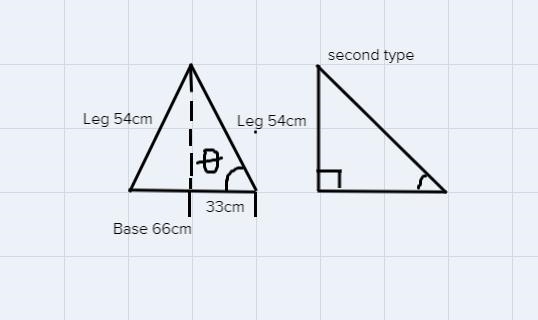 Find the measure of the base angle of an isosceles triangle (to the nearest whole-example-1