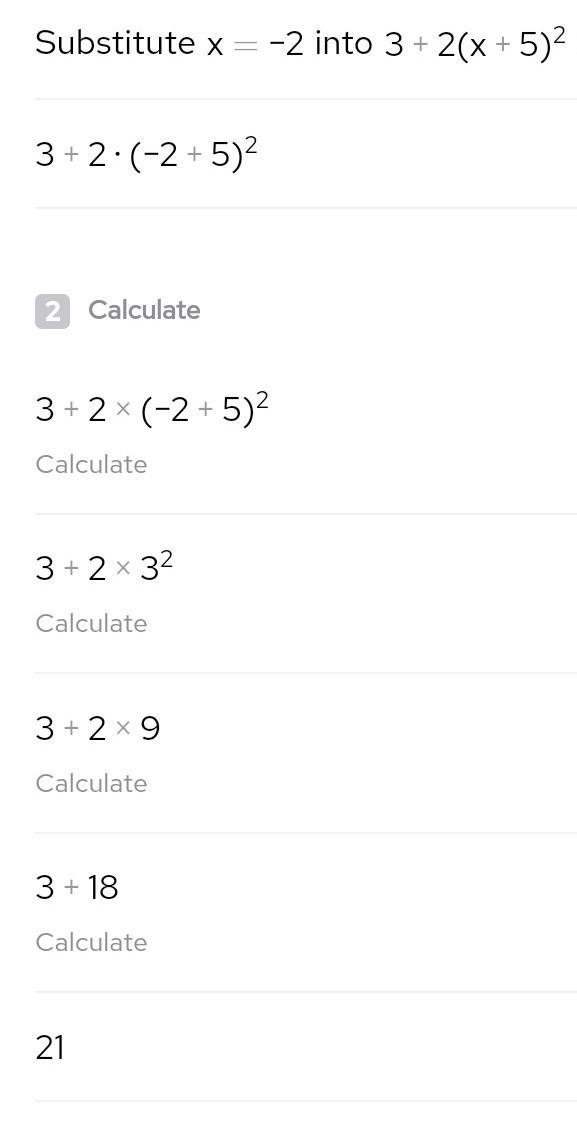 Evaluate 3 + 2(x + 5)² for x = -2. OA. 18 OB. 45 OC. 21 OD. 11-example-1