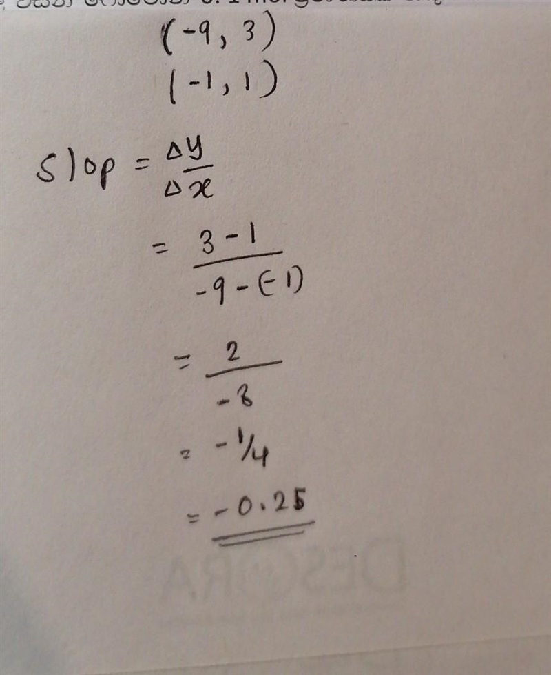 Slope (-9 , 3) (-1, 1)-example-1