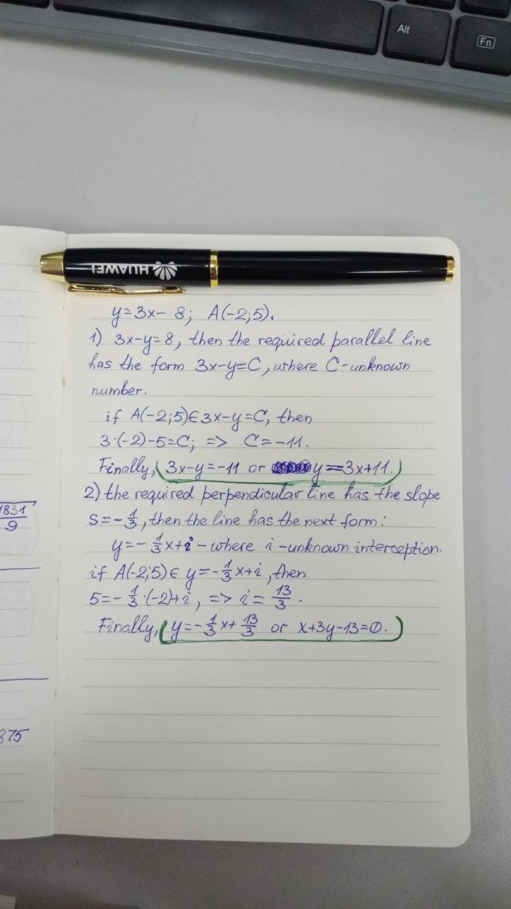 Consider the line y = 3x-8. Find the equation of the line that is parallel to this-example-1