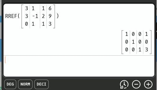 Find the solution to the system of equations. 3x + y + z = 6 3x - y + 2z=9 y+ Z=3 O-example-1