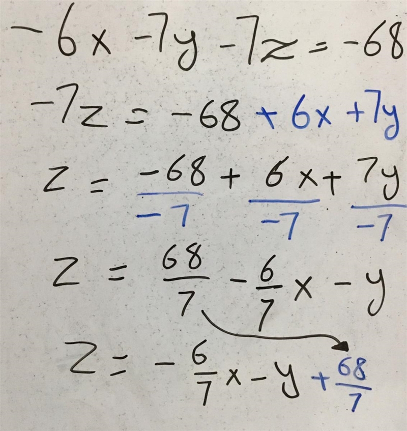 Find z -6x-7y-7z=-68-example-1