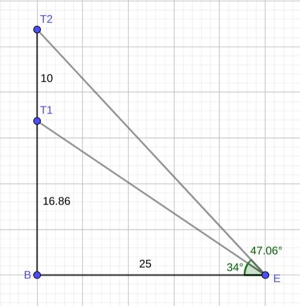 If the tree grows an additional 10 feet, what is the new angle of elevation from the-example-1