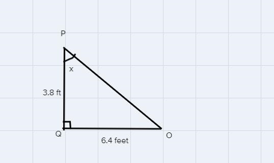 In AOPQ, the measure of ZQ=90°, Q0 = 6.4 feet, and PQ = 3.8 feet. Find themeasure-example-1