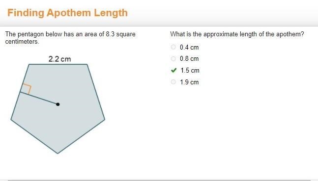 The pentagon below has an area of 8.3 square centimeters. A pentagon has side lengths-example-1