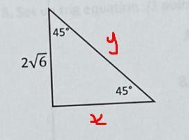 ur4) Find the missing sides of the triangle. Leave your answersas simplified radicals-example-1