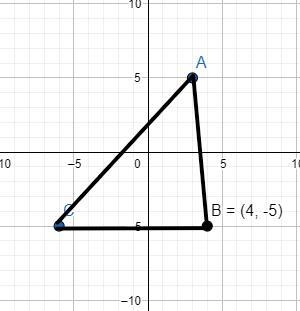 9) Find the area of triangle ABC with vertices A(3,5), B(4,-5), and C(-6,-5).-example-1