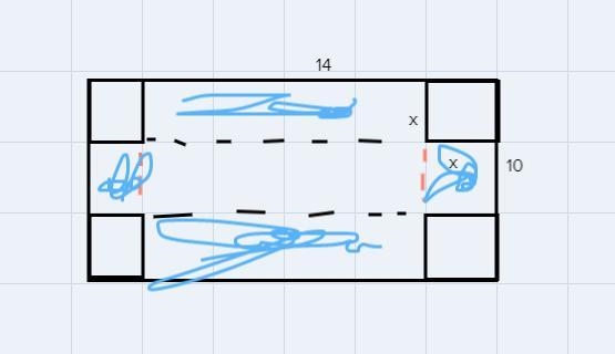 A rectangular piece of cardboard that is 10 inches by 14 inches has squares of length-example-1