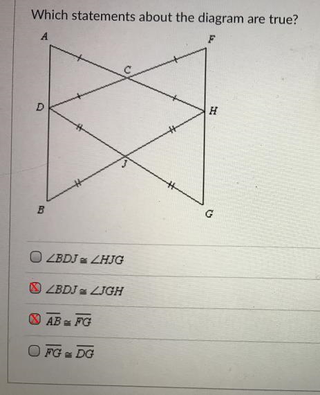 Which statements about the diagram are true?FBO ZBDJ = ZHJGO ZBDJ = LIGHOAB FGOFG-example-1