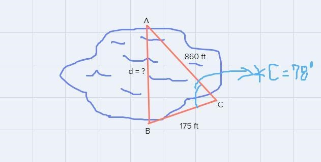 Tony must find the distance from A to B on opposite sides of a lake. He located a-example-1