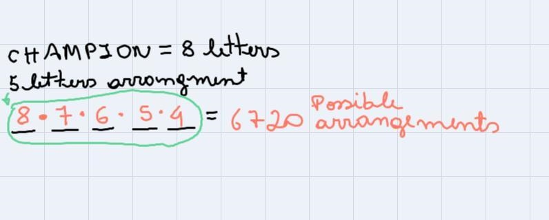 Which scenario has more arrangements?:2:• 5 letter arrangements using the letters-example-1