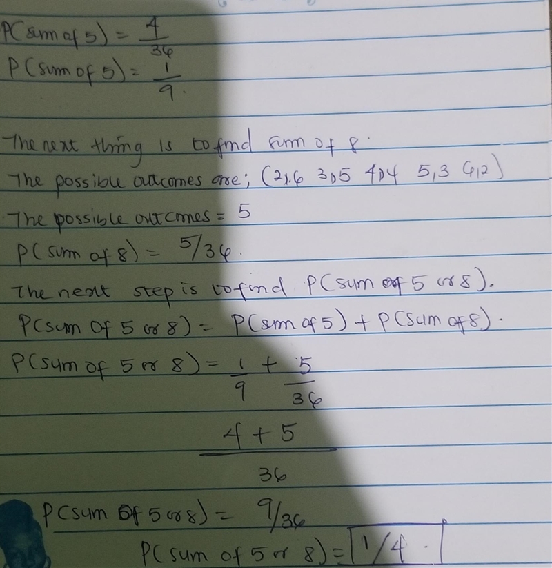 Two dice are rolled. What is the probability that the sum of the numbers rolled is-example-2