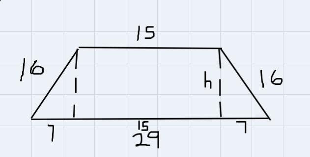 Find the area of an isosceles trapezoid with legs 16 and bases 15 and 29-example-1