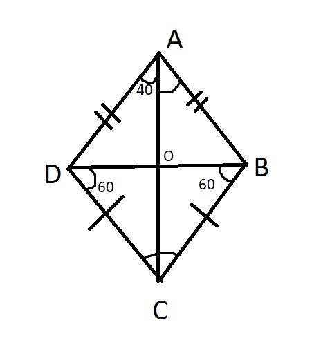 In a kite ABCD, AB=AD, BC=CD; CAD=40° and CBD=60⁰ Calculate (a) BAC angle (b) BCA-example-1