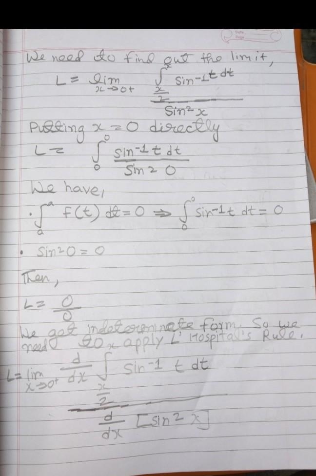 \displaystyle\red{ \sf\lim_{x \to {0}^( + ) }\frac{1}{ {sin}^(2)x } \int _{ (x)/(2) }^(x-example-1