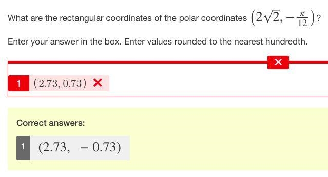 what are the rectangular coordinates of the polar coordinates (2√2, -π/12)? Enter-example-1