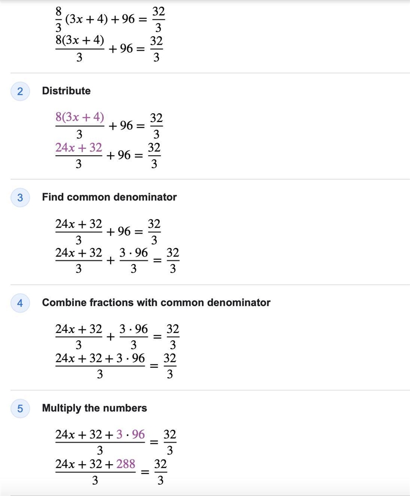 Solve the equation 8/3(3x+4)+96=32/3-example-1