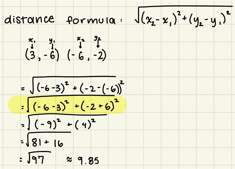 (3,-6) (-6,-2) i need this in distance formula-example-1