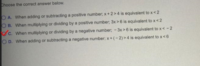 When solving an inequality, when is it necessary to change the direction of the inequality-example-1