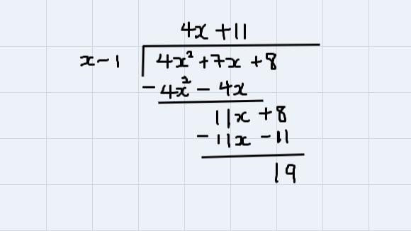 For the polynomial P(x) = 4x + 7x + 8 and c = 1, find P(c) by (a) direct substitution-example-1