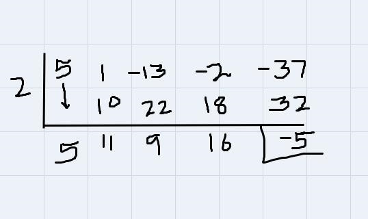 Divide. 5x^4 + x^3 - 13x^2 - 2x -37 / x - 2-example-1