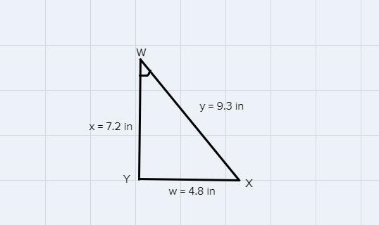 In AWXY, W = 4.8 inches, x = 7.2 inches and y=9.3 inches. Find the measure of ZWto-example-1