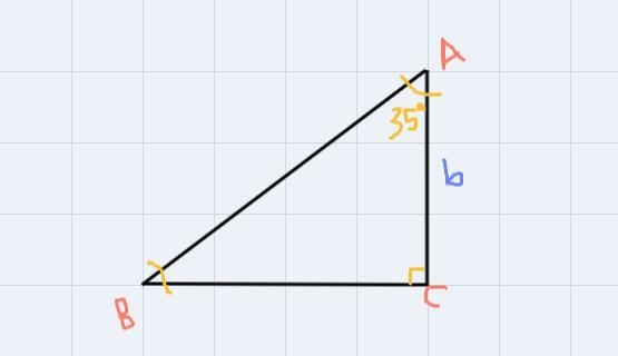 Given a right triangle, what is the measure of 2B if ZA = 35º and b = 7?(Round your-example-1