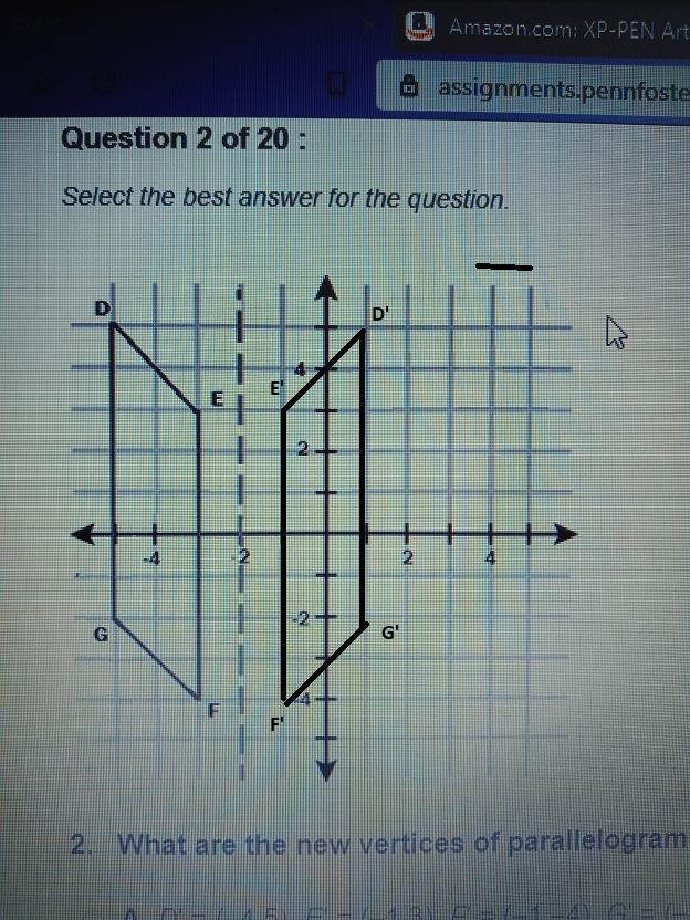 What are the new vertices of parallelogram DEFG if the parallelogram is reflected-example-1